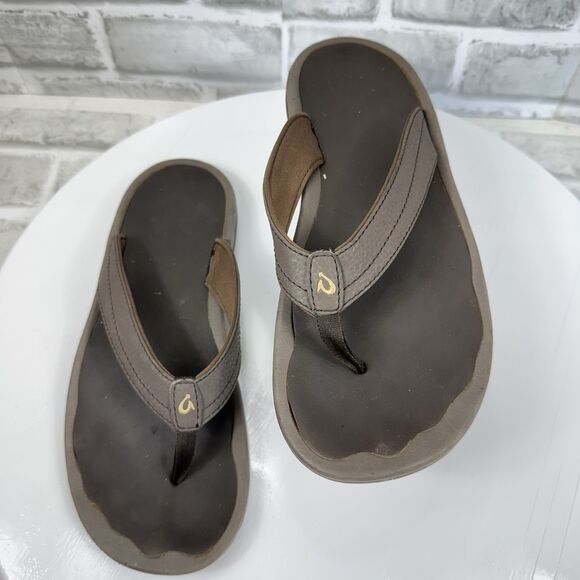 OluKai Women's Size 9 Ohana Sandal Thong Flip Flop Beach Slide Brown Leather - Picture 6 of 10